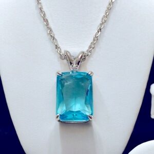 Blue Topaz Necklace 925 Sterling Silver Plated